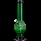 JM Plastics 9-12" Acrylic Diamond Bong in Green, Durable Water Pipe, Front View on Black Background