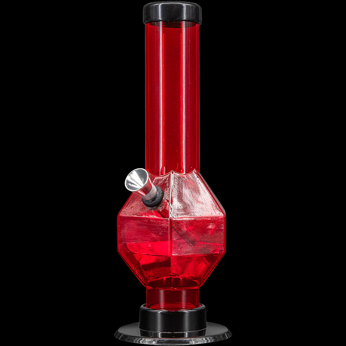 JM Plastics 9-12" Acrylic Diamond Bong in Red - Front View with a Sturdy Base