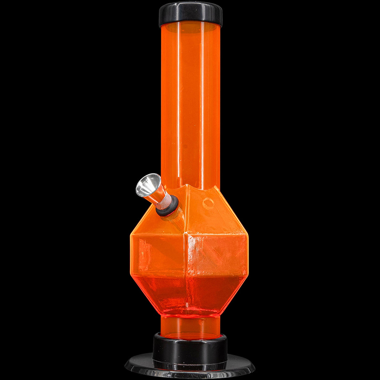 JM Plastics Acrylic Diamond Bong in Vibrant Orange, 9-12" Tall, Durable Water Pipe, Front View