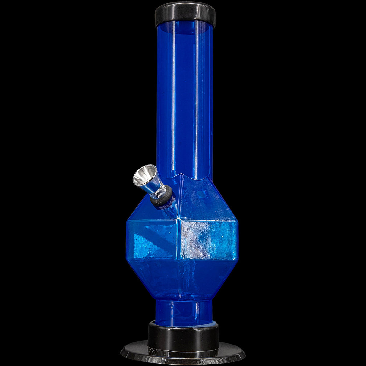 JM Plastics 9-12" Acrylic Diamond Bong in Blue - Front View on Black Background