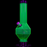 JM Plastics Acrylic Diamond Bong in Vibrant Green, 9-12" Tall, Front View on Seamless Black Background