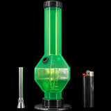 JM Plastics 9-12" Acrylic Diamond Bong in Green - Front View with Metal Bowl and Lighter