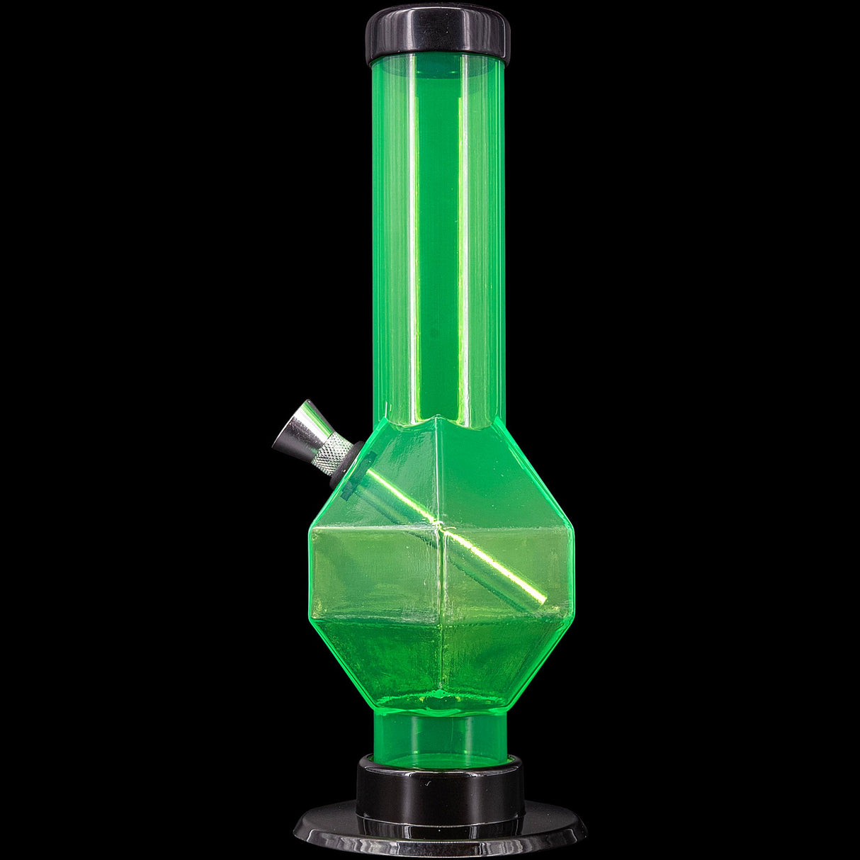 JM Plastics 9-12" Acrylic Diamond Bong in Green, Front View with Sturdy Base