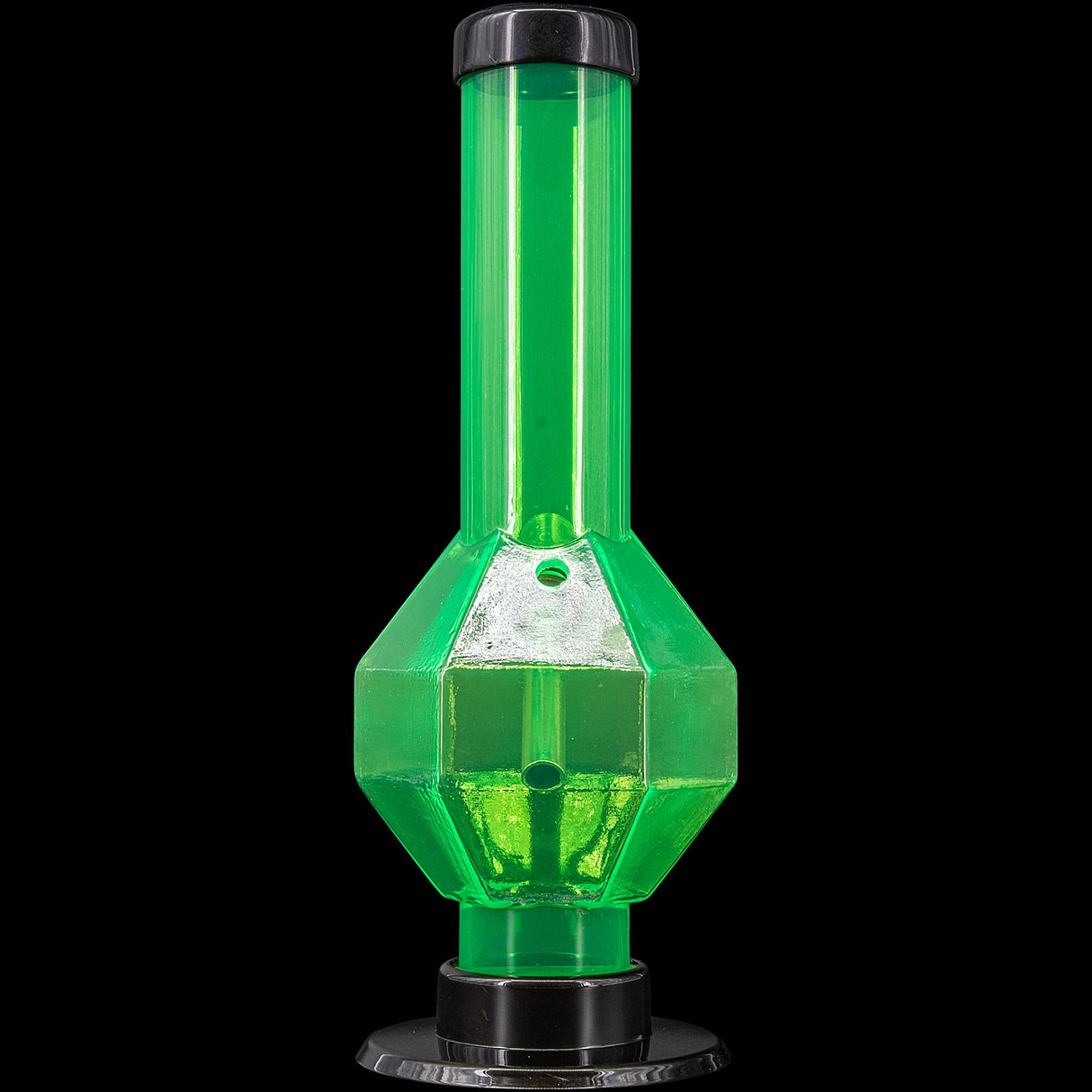 JM Plastics 9-12" Acrylic Diamond Bong in Vibrant Green - Front View on Black Background