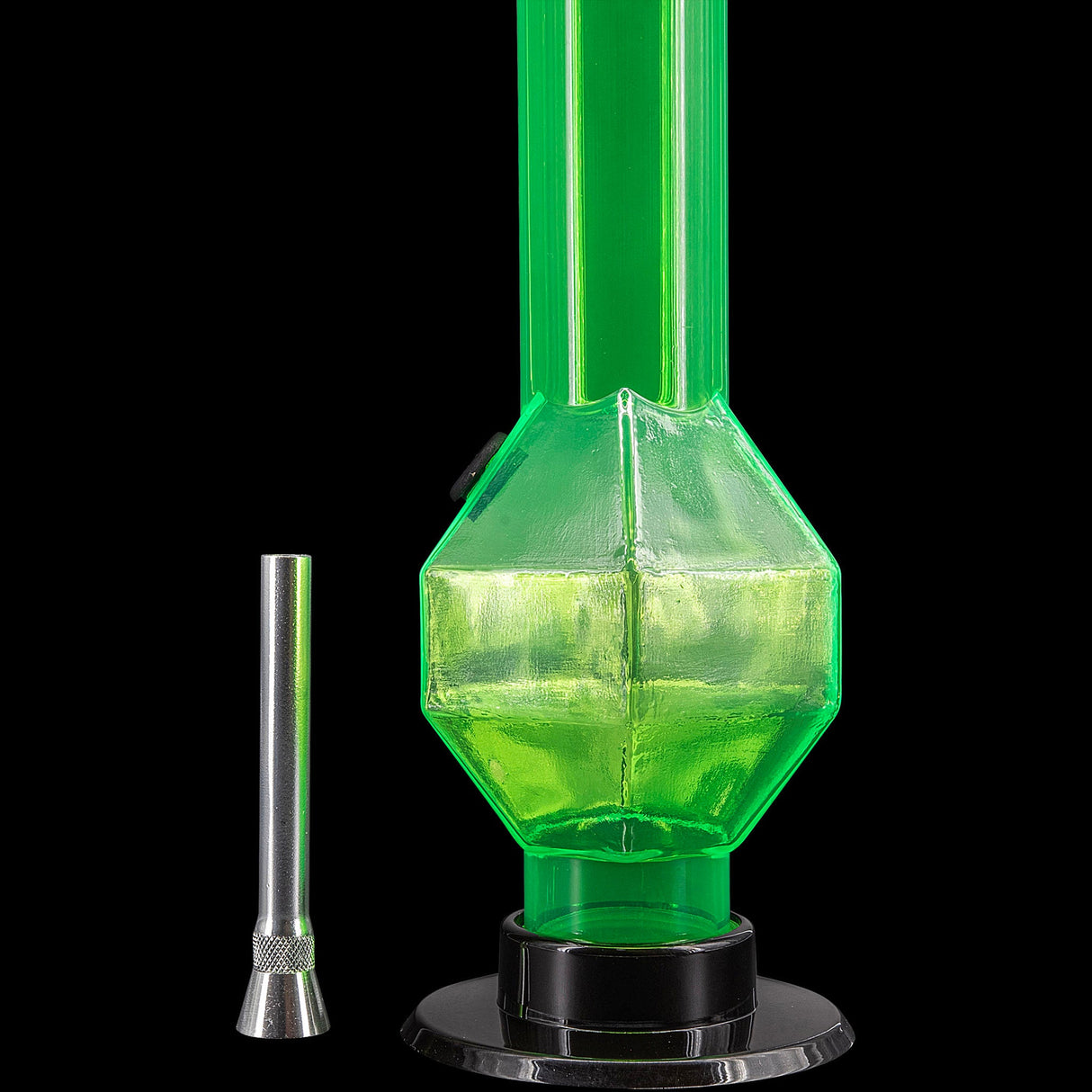 JM Plastics 9-12" Acrylic Diamond Bong in Green - Front View with Detachable Downstem