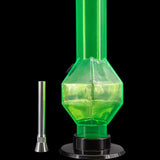 JM Plastics 9-12" Acrylic Diamond Bong in Green - Front View with Detachable Downstem