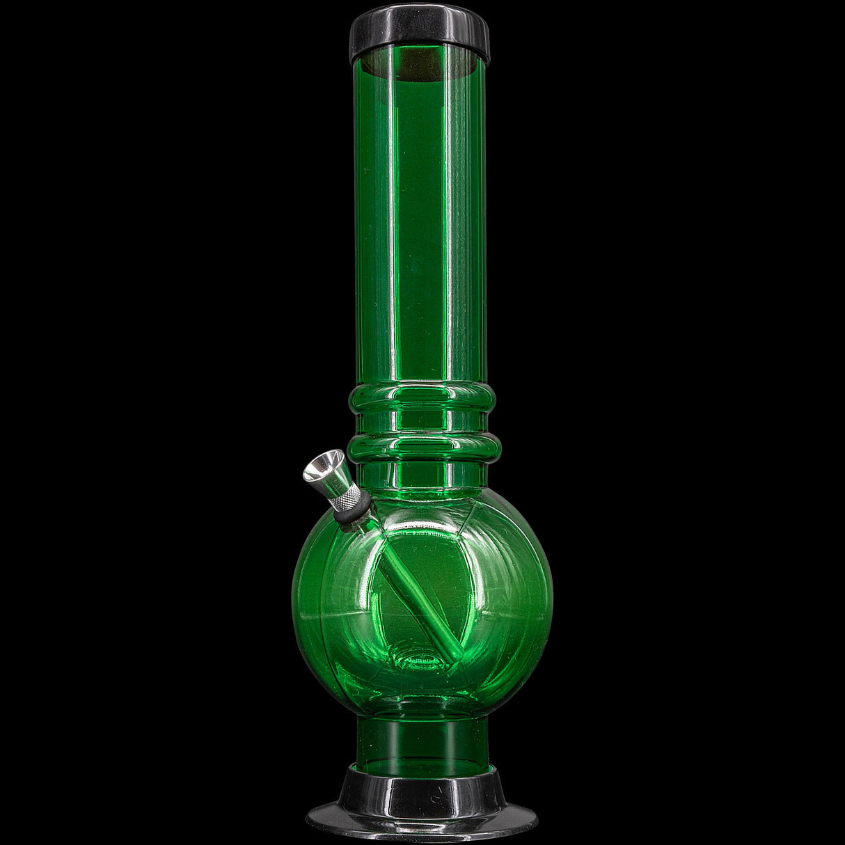 JM Plastics 12-15" Green Acrylic Bubble Base Bong Front View on Seamless Black Background