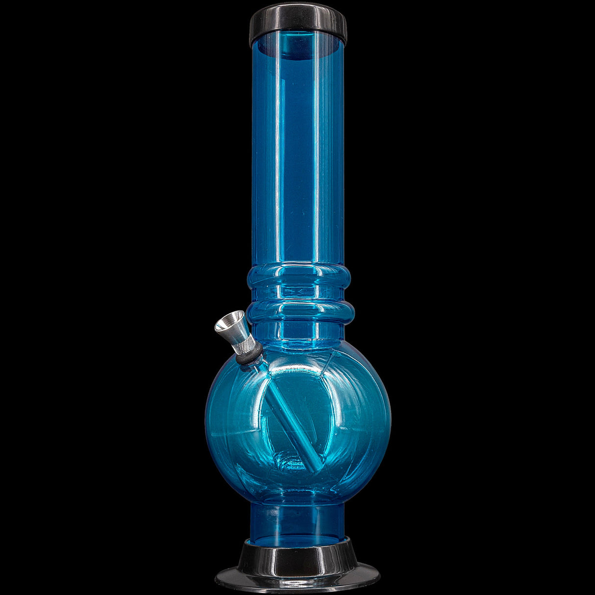 JM Plastics Acrylic Bubble Base Bong in Blue - Front View on Seamless Black Background