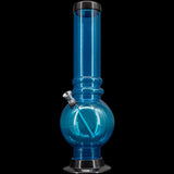 JM Plastics Acrylic Bubble Base Bong in Blue - Front View on Seamless Black Background