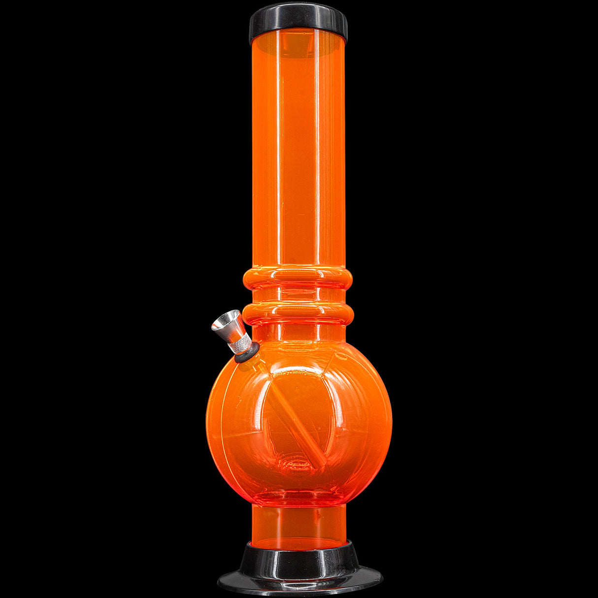 JM Plastics 12-15" Acrylic Bubble Base Bong in Vibrant Orange - Front View