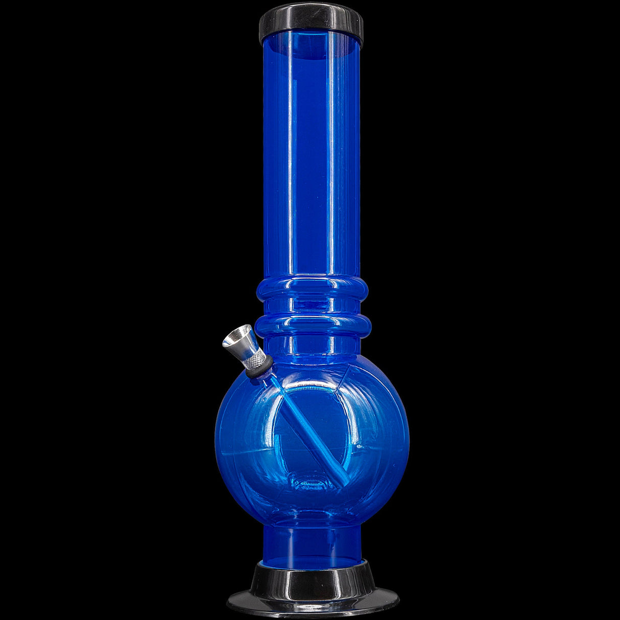 JM Plastics Acrylic Bubble Base Bong in Blue, 12-15" Tall - Front View on Black Background