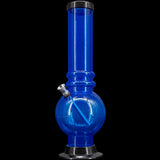 JM Plastics Acrylic Bubble Base Bong in Blue, 12-15" Tall - Front View on Black Background