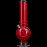 JM Plastics 12-15" Red Acrylic Bubble Base Bong, Front View on Seamless Black Background