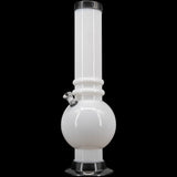 JM Plastics Acrylic Bubble Base Bong in White, 12-15" Tall, Durable Water Pipe Front View