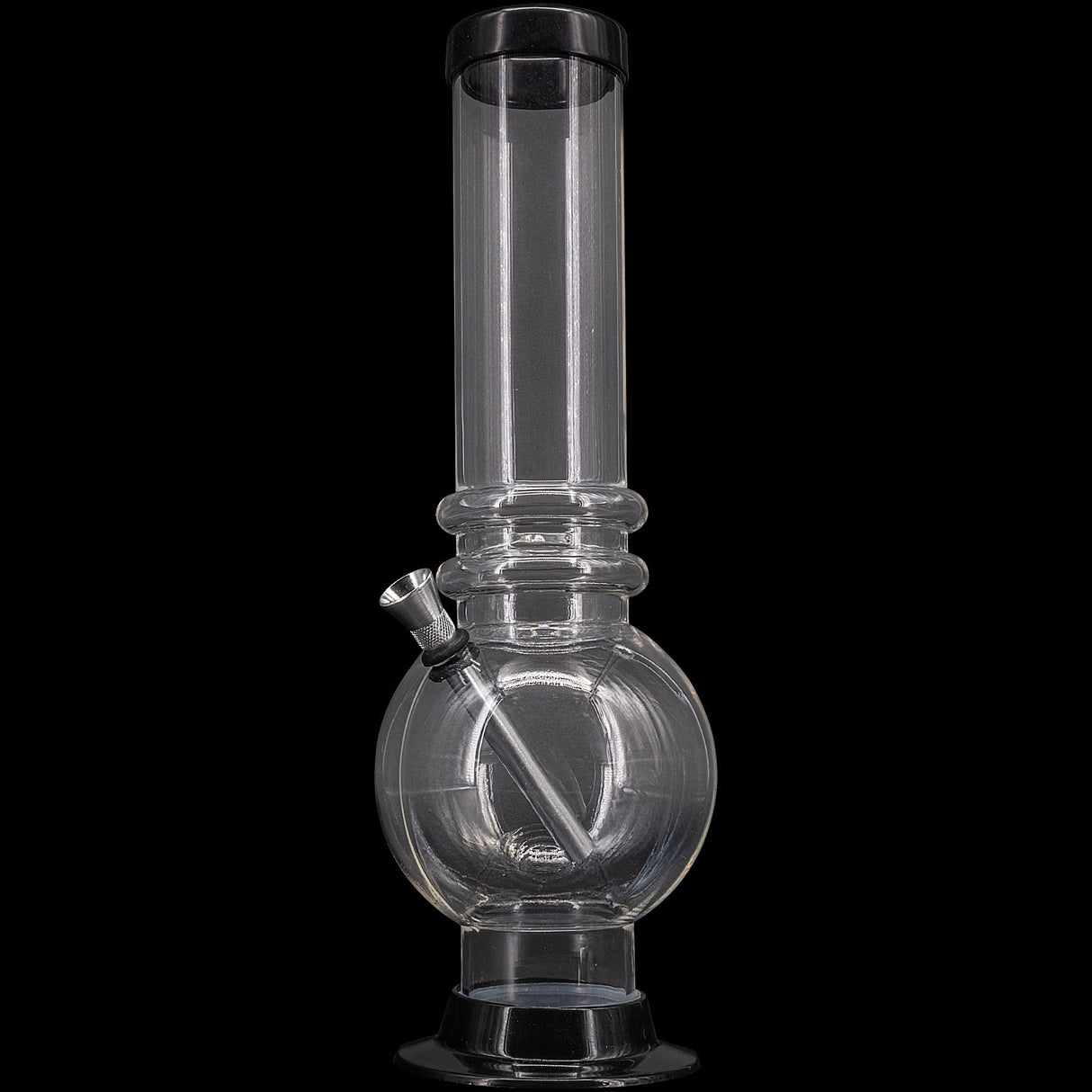 JM Plastics Acrylic Bubble Base Bong in Clear - Front View on Black Background