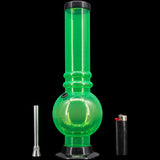 JM Plastics Acrylic Bubble Base Bong in Vibrant Green - 15" Tall with Metal Bowl and Lighter