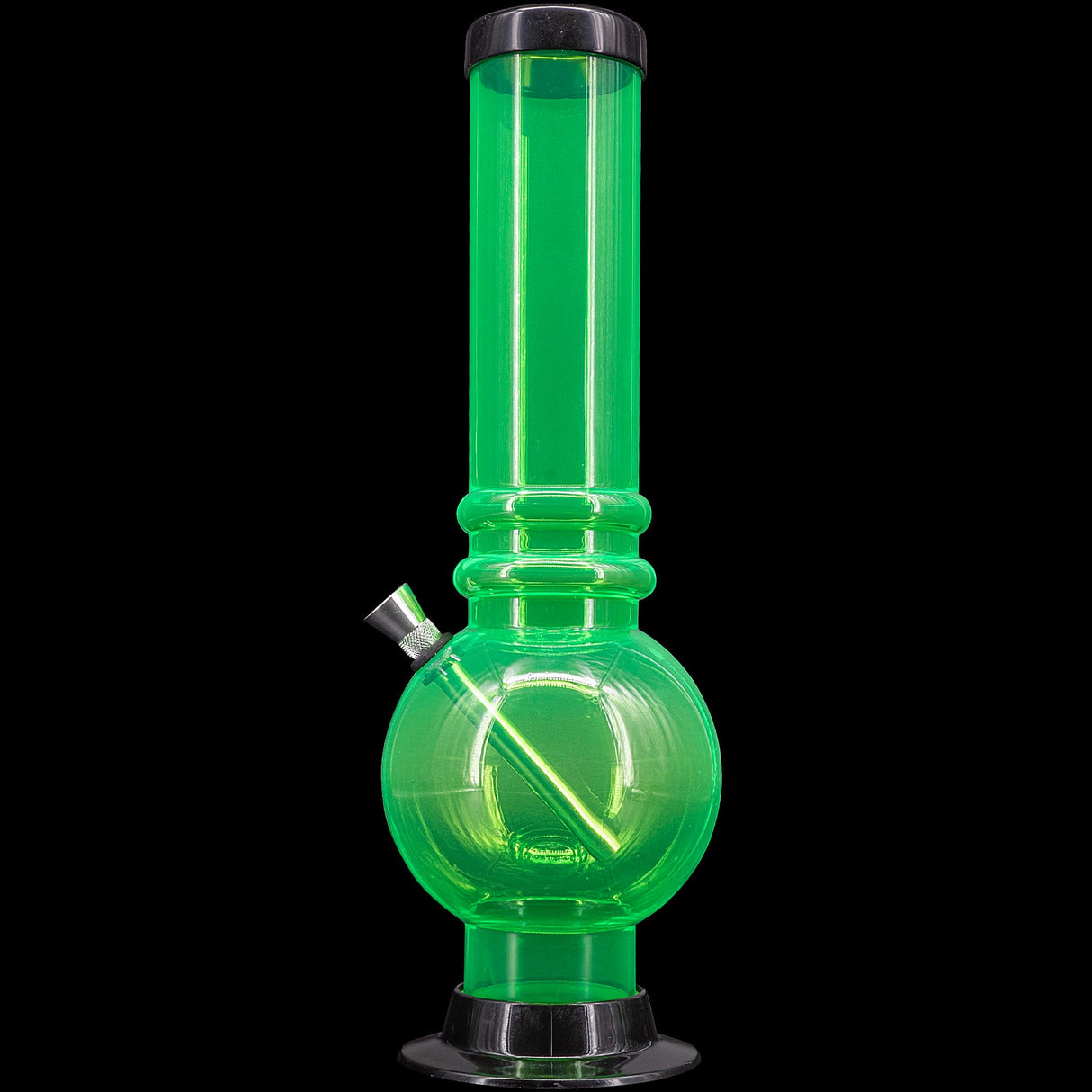 JM Plastics 12-15" Acrylic Bubble Base Bong in Vibrant Green - Front View