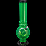 JM Plastics Acrylic Bubble Base Bong in Vibrant Green, 12-15" Tall, Front View on Seamless Black Background