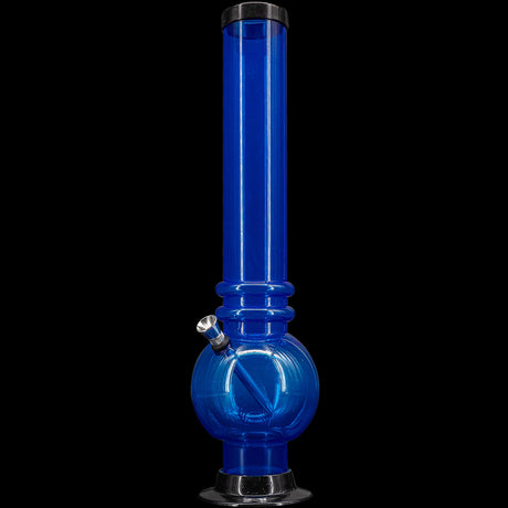 JM Plastics 12-15" Acrylic Bubble Base Bong in Blue, Front View on Seamless Black Background