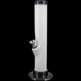 JM Plastics Acrylic Straight Tube Bong in White - Front View on Seamless Black Background