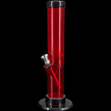 JM Plastics 12" Acrylic Straight Tube Bong in Red, Front View on Seamless Black Background