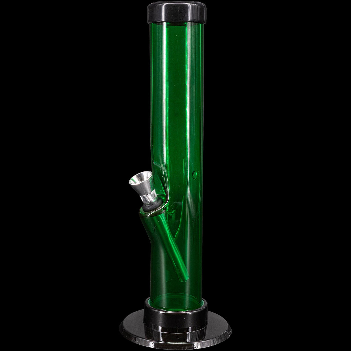 JM Plastics Acrylic Straight Tube Bong in Green - 12" Tall Front View