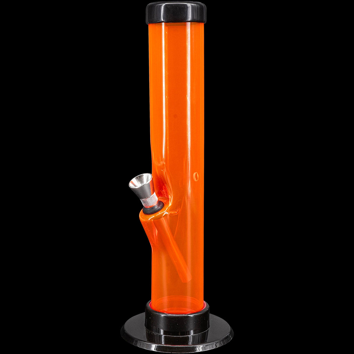 JM Plastics Acrylic Straight Tube Bong, 12" Tall, Vibrant Orange, Front View