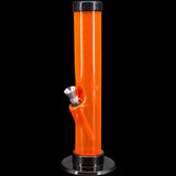 JM Plastics Acrylic Straight Tube Bong, 12" Tall, Vibrant Orange, Front View