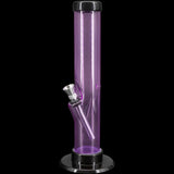 JM Plastics Acrylic Straight Tube Bong in Purple - 12" Tall Front View on Black Background