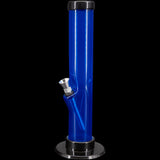 JM Plastics Acrylic Straight Tube Bong in Blue - 12" Tall Front View with Sturdy Base