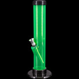 JM Enterprises Acrylic Straight Tube Bong in Vibrant Green, 12" Tall, Front View on Black Background