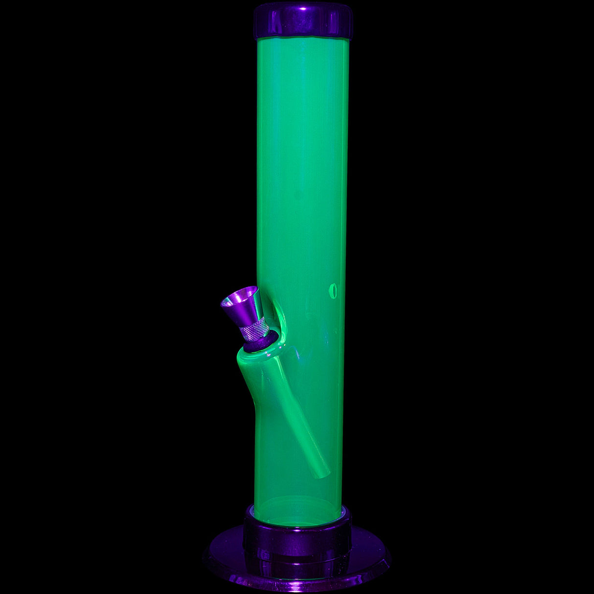 JM Plastics Acrylic Straight Tube Bong in Vibrant Green - Front View on Black Background