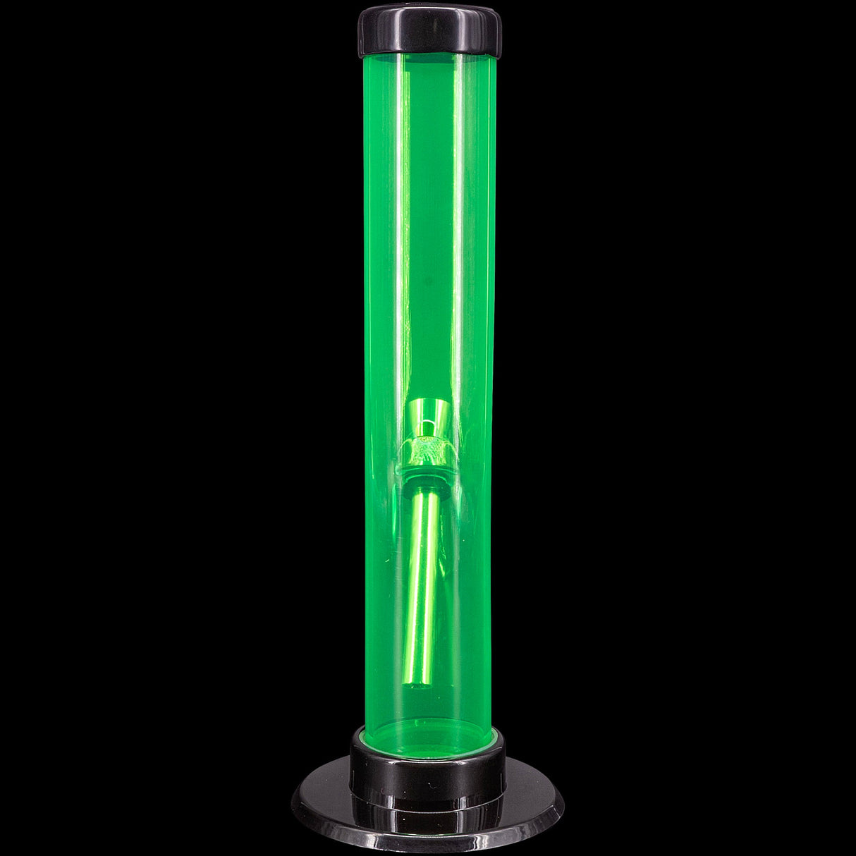 JM Plastics Acrylic Straight Tube Bong in Vibrant Green - Front View on Black Background