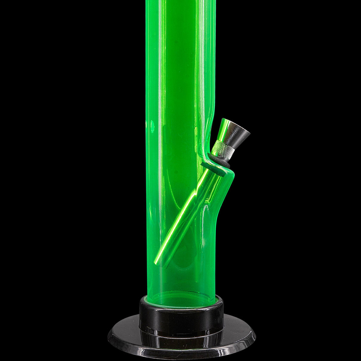 JM Plastics Acrylic Straight Tube Bong in Vibrant Green - 12" Tall Side View