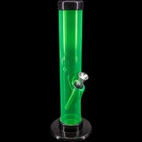 JM Plastics 12" Green Acrylic Straight Tube Bong, Front View with Sturdy Base