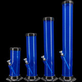 JM Plastics Acrylic Straight Tube Bongs in Blue - Sizes 6", 9", 12", 15" Front View