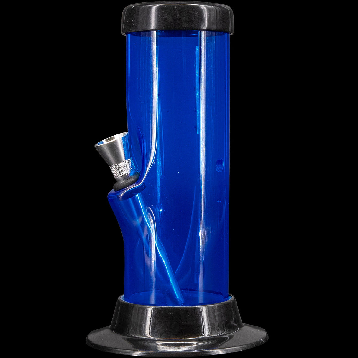 JM Plastics Acrylic Straight Tube Basic Bong in Blue - 12" Tall Side View