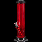 JM Plastics 12" Acrylic Straight Tube Bong in Red - Front View on Black Background