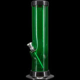 JM Plastics Acrylic Straight Tube Basic Bong in Vibrant Green - 12" Tall Front View