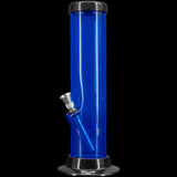 JM Plastics Acrylic Straight Tube Basic Bong in Blue - 12" Tall Front View