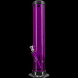 JM Plastics Acrylic Straight Tube Bong in Purple - Front View on Seamless Black Background