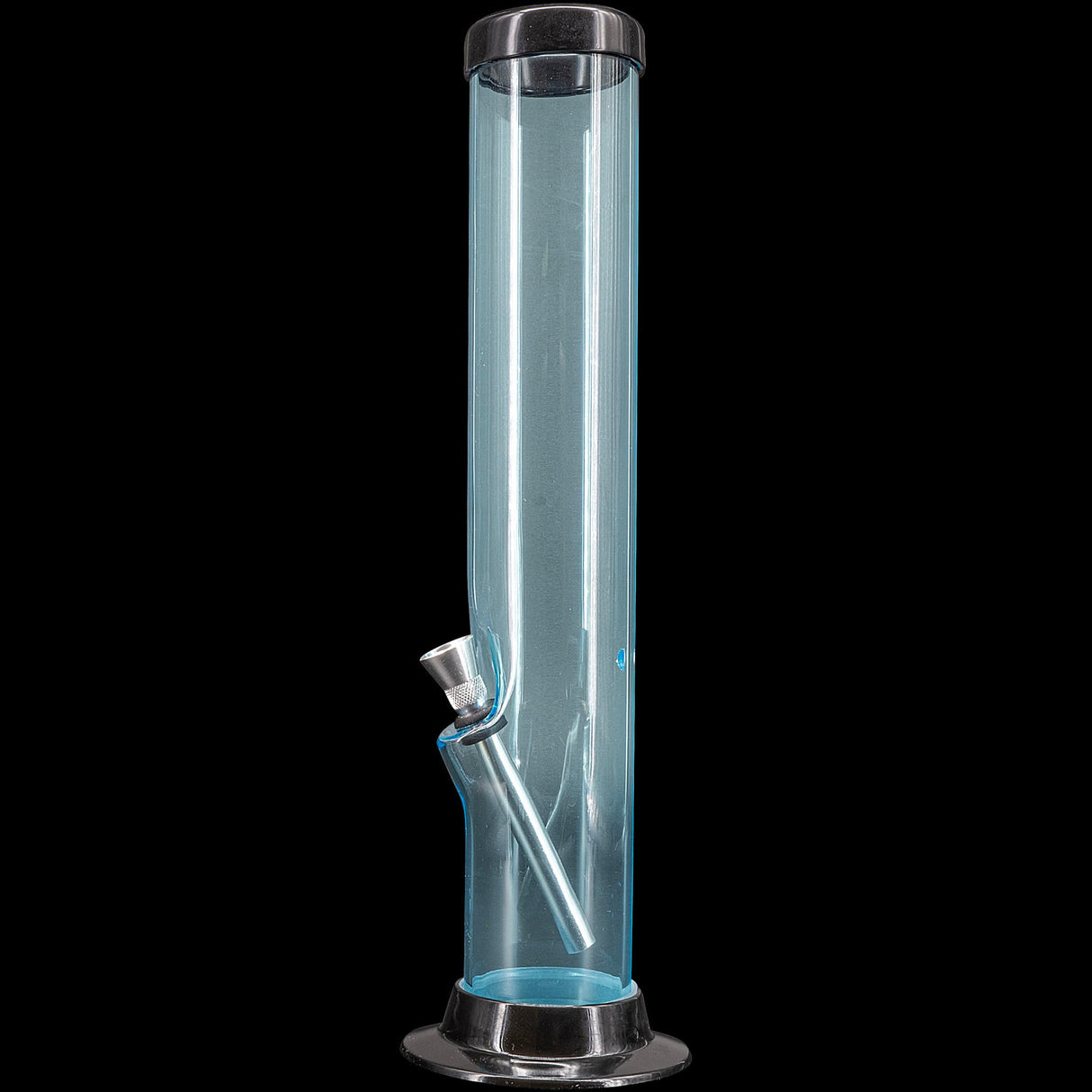 JM Plastics Acrylic Straight Tube Bong in Blue, 12" Tall, Front View with Removable Bowl