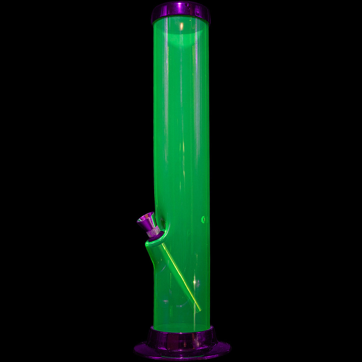 JM Plastics Acrylic Straight Tube Basic Bong in Vibrant Green, 15" Tall - Front View