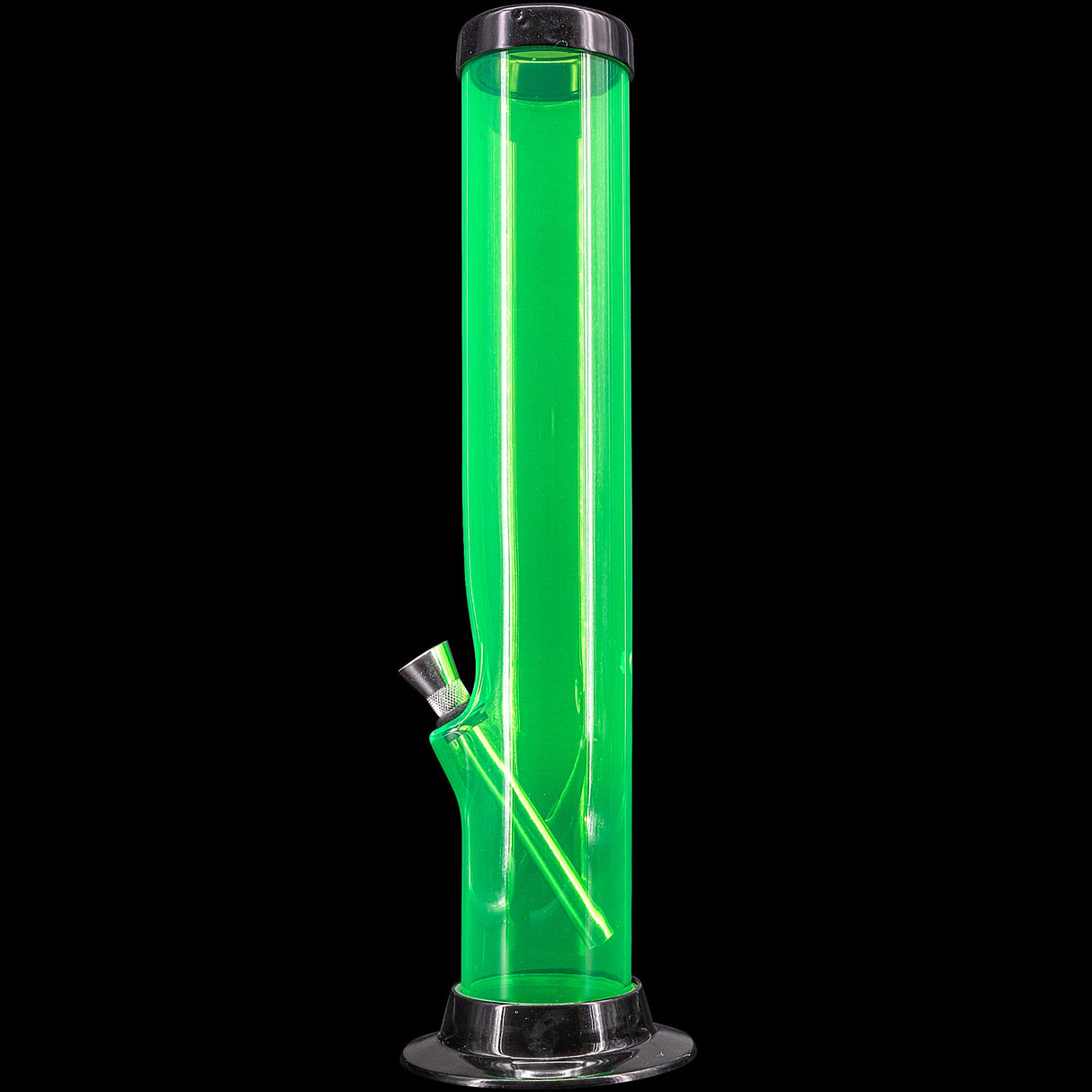 JM Plastics Acrylic Straight Tube Bong in Vibrant Green, 15" Tall - Front View