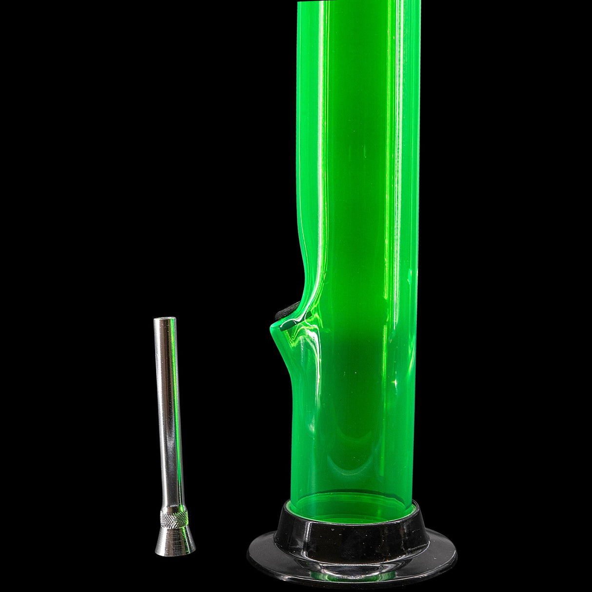 JM Plastics Acrylic Straight Tube Bong in Vibrant Green with Detachable Bowl - Side View