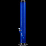 JM Plastics Acrylic Straight Tube Bong in Blue - 12" Tall Front View on Seamless Black Background