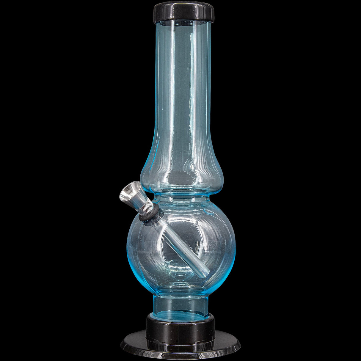 JM Plastics Acrylic Straight Tube Bubble Flare Bong, 6-9", Blue Accent, Front View