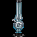 JM Plastics Acrylic Straight Tube Bubble Flare Bong, 6-9", Blue Accent, Front View