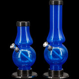 JM Plastics Acrylic Straight Tube Bubble Flare Bong in Blue, Front View with Detachable Bowl