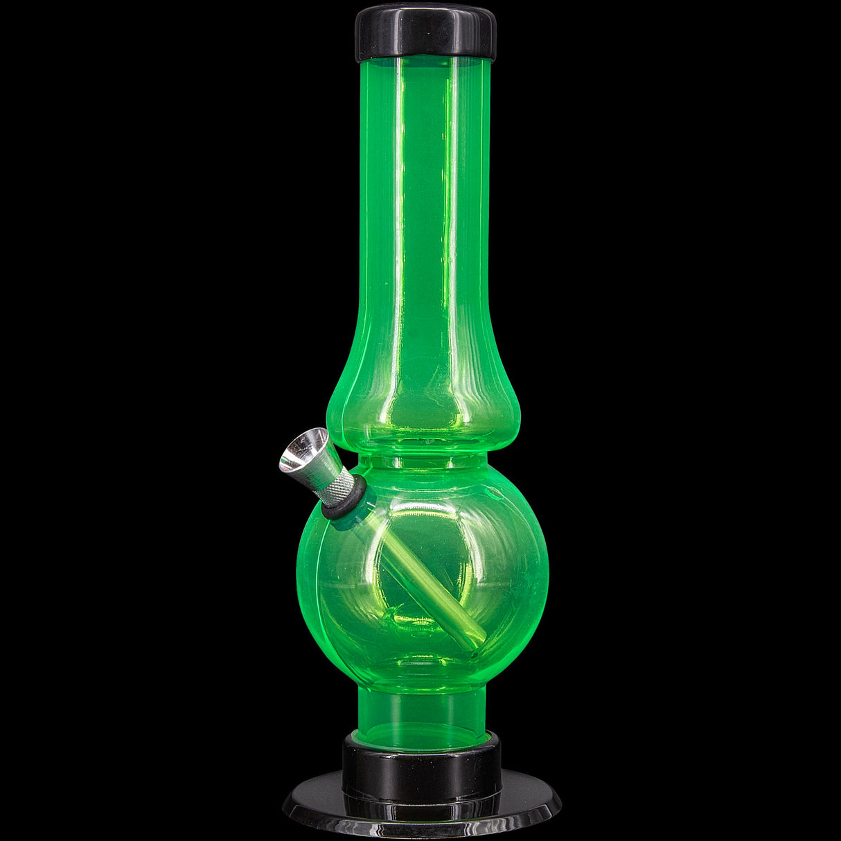 JM Plastics Acrylic Straight Tube Bubble Flare Bong in Green, 6-9" Tall - Front View